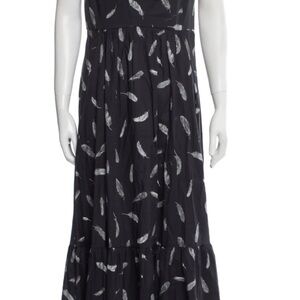 Elegant Black Feather Print Maxi Dress